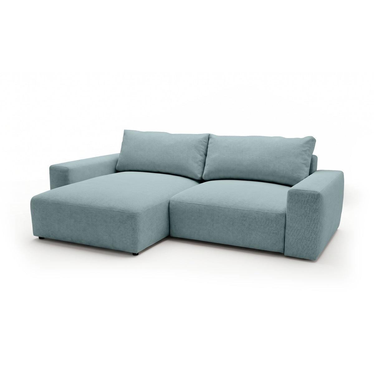 Iskeli modular corner sofa, Icy Azure (ARAGON 70), left-hand version, angled view – corner sofa with ottoman in Aragon fabric
