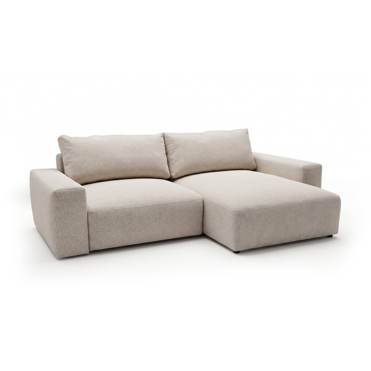Iskeli modular corner sofa, Creamy Taupe (ARAGON 03), right-hand version, angled view – corner sofa with bedding storage compartment