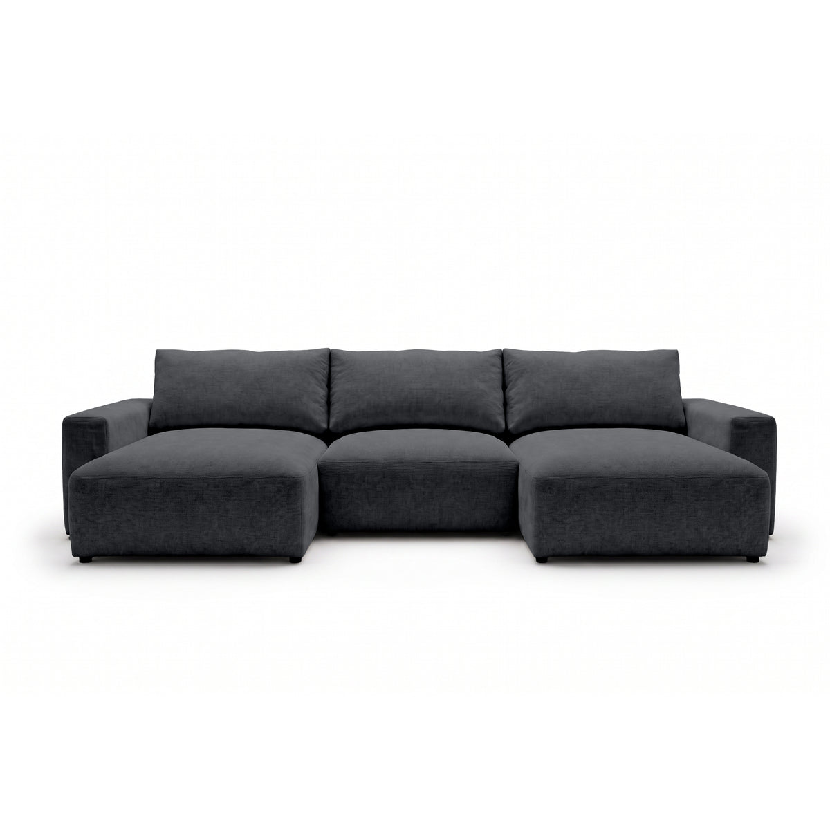 U Iskeli modular corner sofa 361 cm in Dark Ash (ARAGON 93) from the front – corner sofa with two ottomans in Aragon fabric