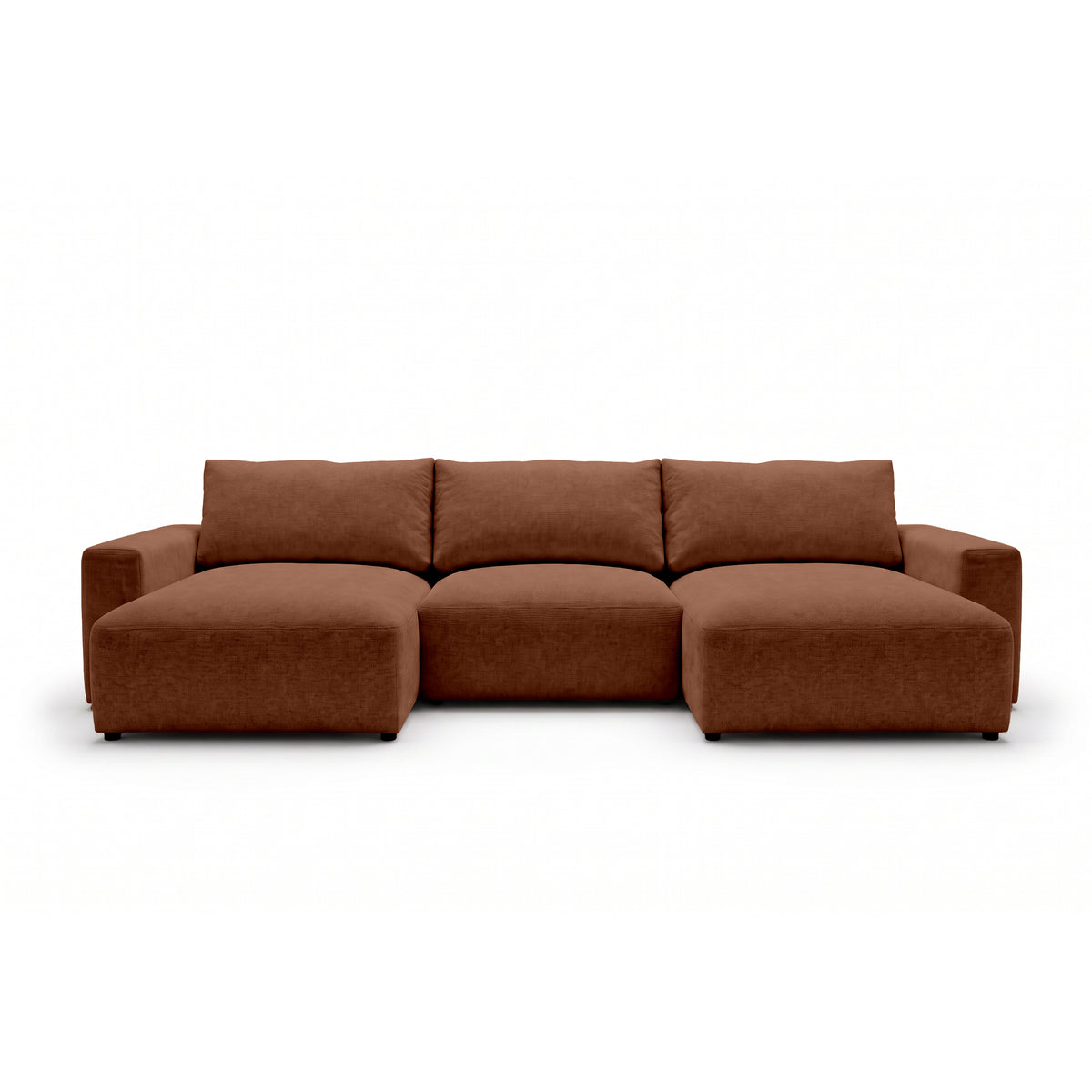U Iskeli modular corner sofa 361 cm in Matt Cinnamon (ARAGON 56) from the front – corner sofa with two ottomans in Aragon fabric