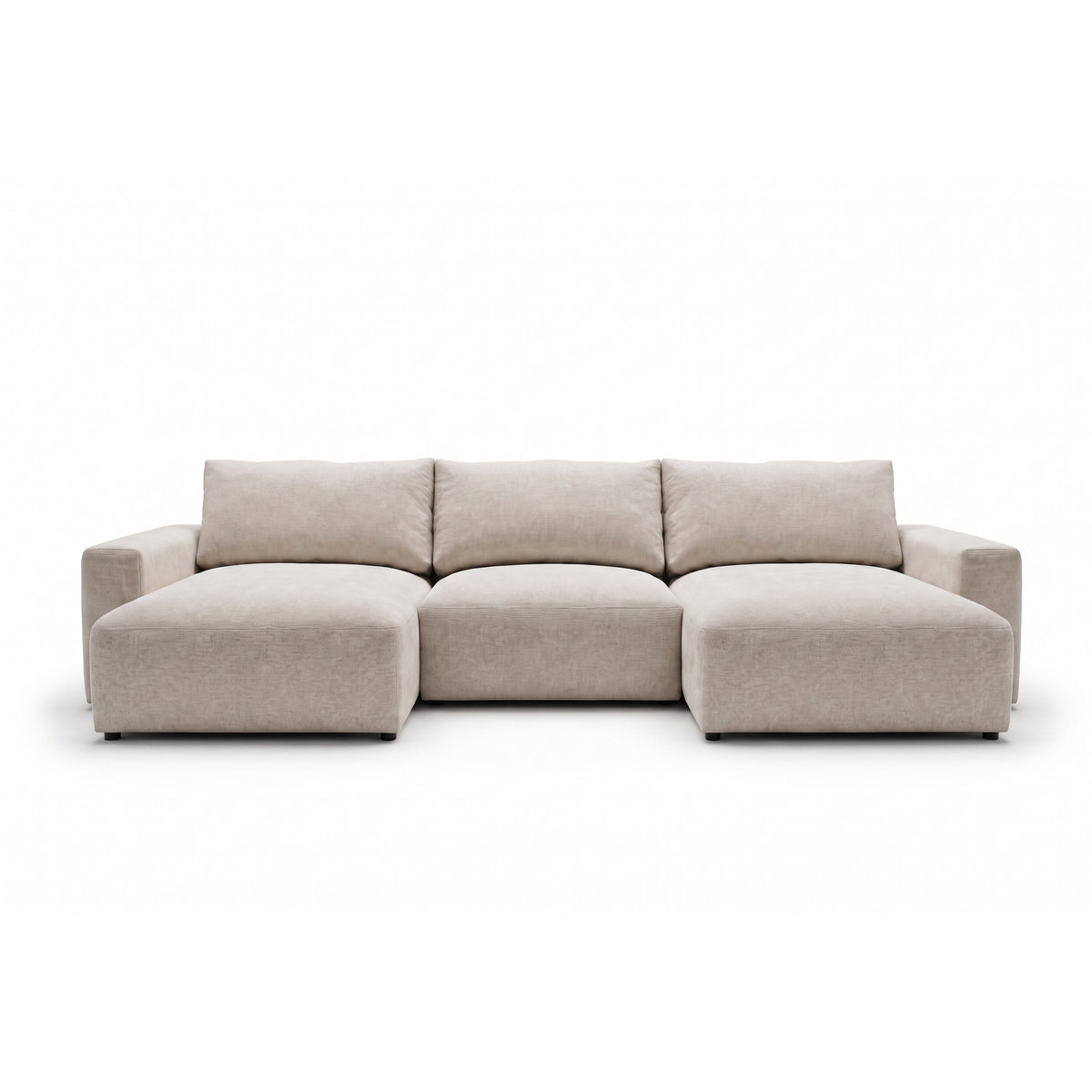 U Iskeli modular corner sofa 361 cm in Creamy Taupe (ARAGON 03) from the front – two ottomans and the centre module