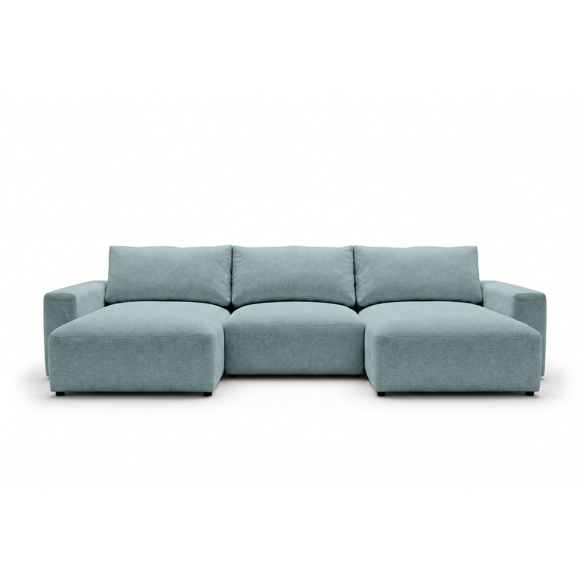 U Iskeli modular corner sofa 361 cm in Icy Azure (ARAGON 70) from the front – corner sofa with two ottomans in Aragon fabric