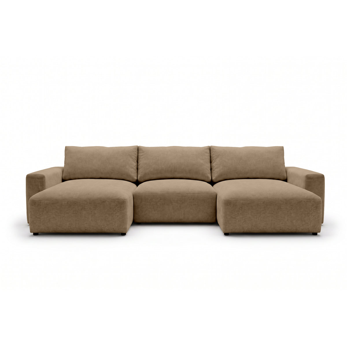 U Iskeli modular corner sofa 361 cm in Nutty Beige (ARAGON 14) from the front – corner sofa with two ottomans in Aragon fabric