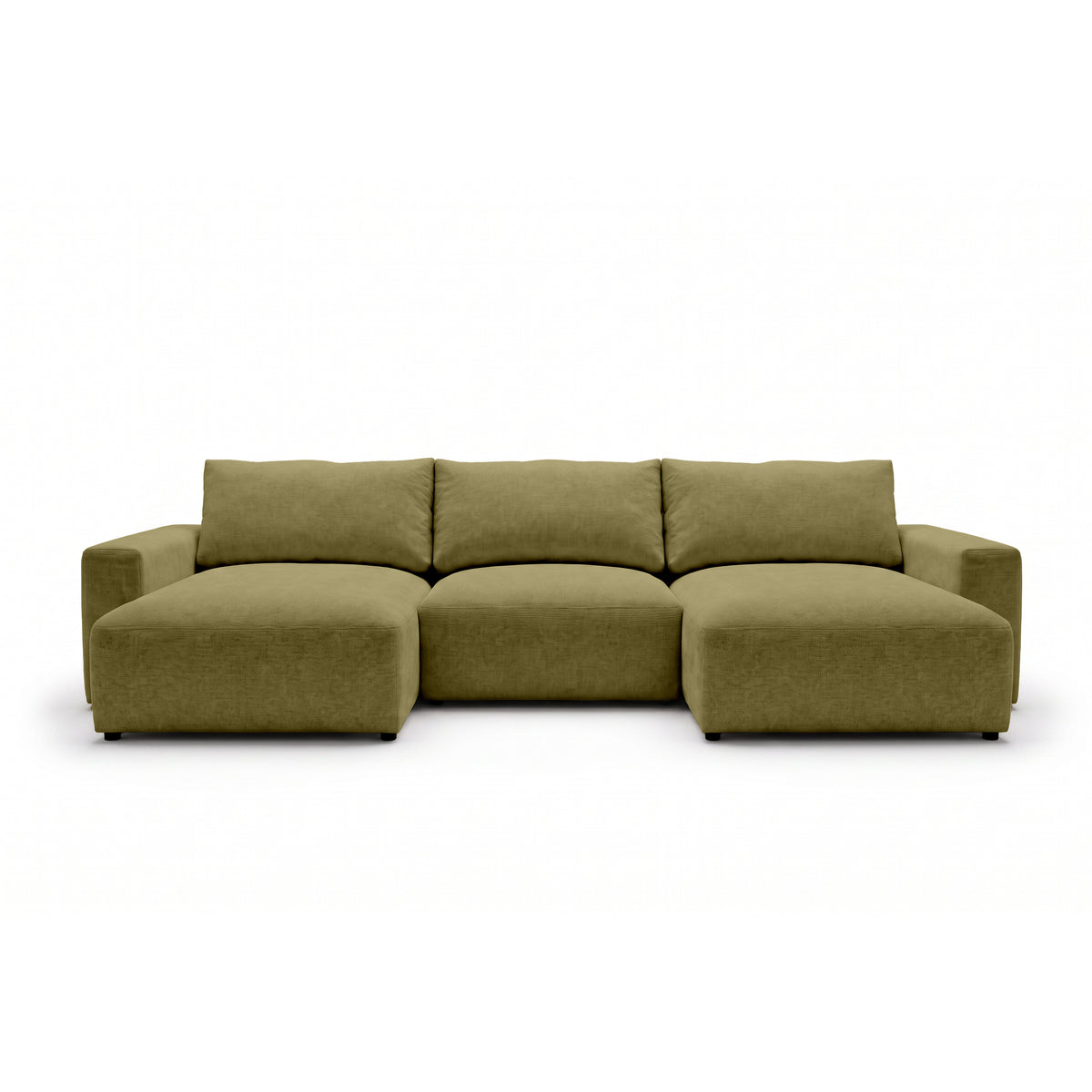 U Iskeli modular corner sofa 361 cm in Golden Linen (ARAGON 35) from the front – corner sofa with two ottomans in Aragon fabric