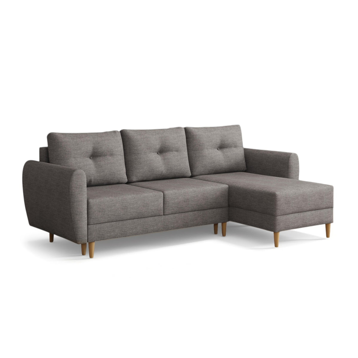Harmi corner sofa bed 235 cm in Silver Mist (SAWANA 05), right-hand version with bedding storage compartment