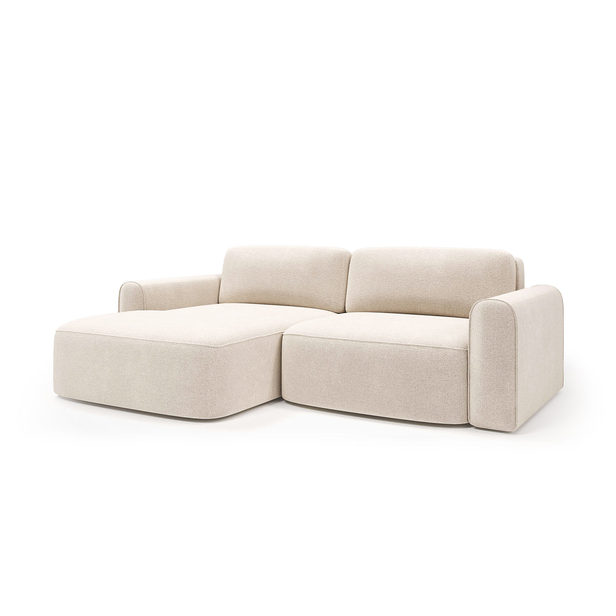 Saniri corner sofa left-sided Linen Sand (CASTEL 03) – sofa bed with chaise, angled view