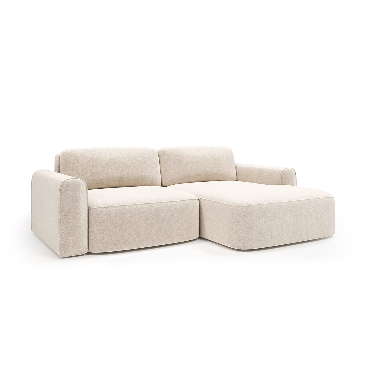 Saniri corner sofa right-sided Linen Sand (CASTEL 03) – sofa bed with chaise, angled view