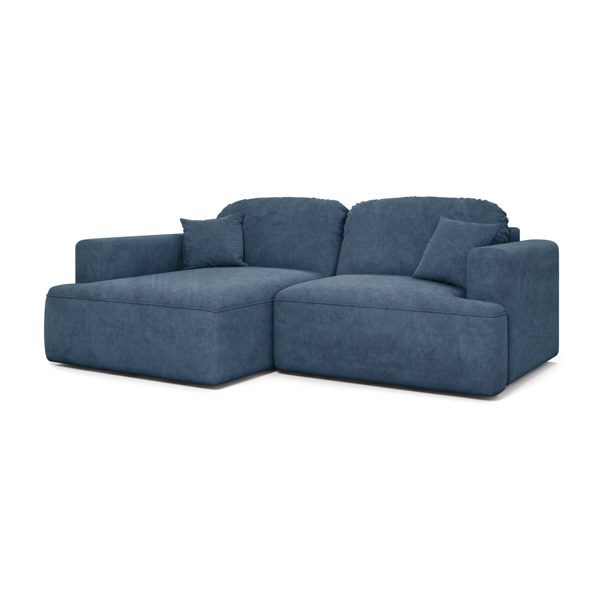 Senvali corner sofa 240 cm in Granite Blue (CLOUD 74), left-hand version – corner sofa bed with Automat DL mechanism, angled view