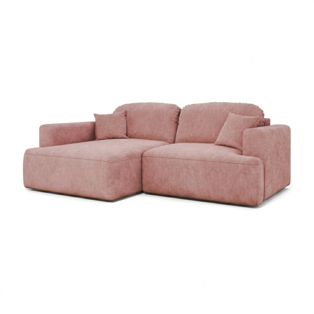 Senvali corner sofa 240 cm in Cinnamon Plum (CLOUD 63), left-hand version – corner sofa with sleep function, angled view
