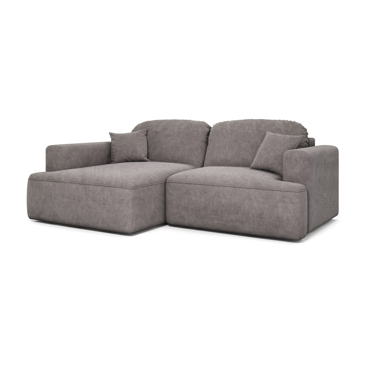 Senvali corner sofa 240 cm in Muted Purple (CLOUD 82), left-hand version – corner sofa with decorative cushions, angled view