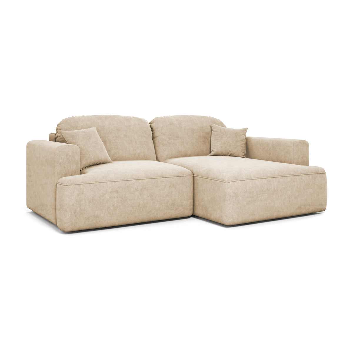 Senvali corner sofa 240 cm in Sandy Parchment (CLOUD 03), right-hand version – right-hand corner sofa with storage compartment, angled view