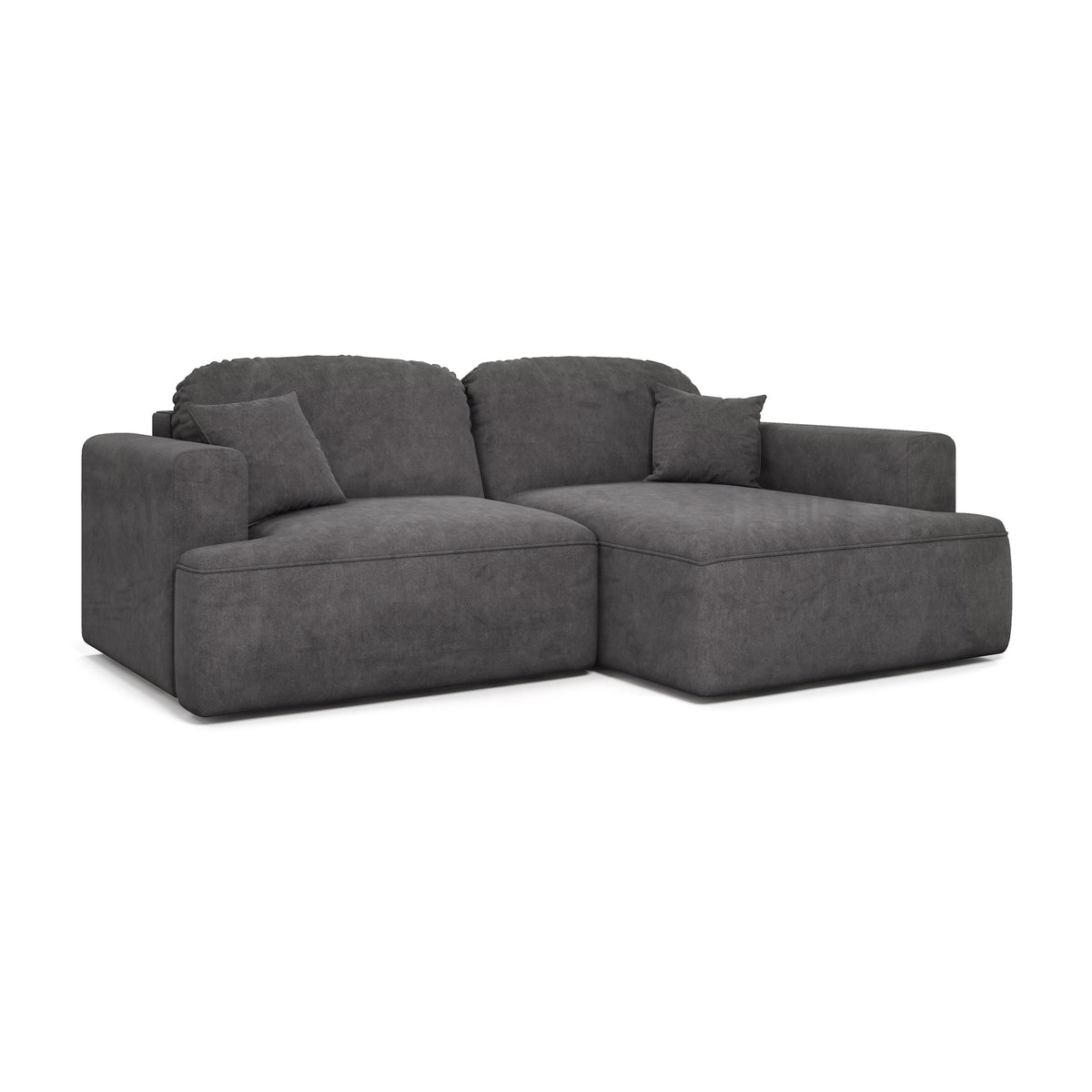Senvali corner sofa 240 cm in Steel Graphite (CLOUD 97), right-hand version – L-shaped corner sofa with sleep function, angled view