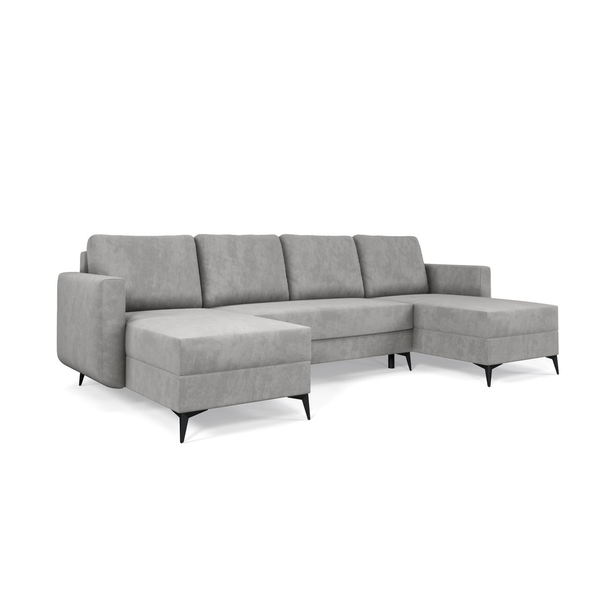 Forra U-shaped corner sofa bed 303 cm in Steel Grey (MANILA 16), two chaise longues and black metal legs