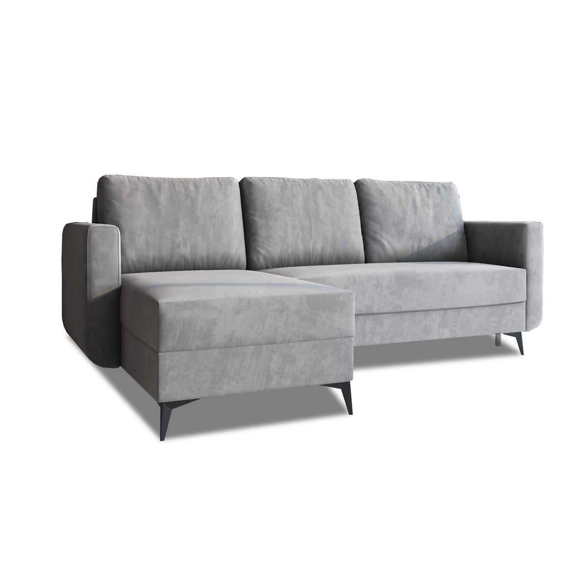 Forra corner sofa bed, Steel Grey (MANILA 16), left-hand version, angled view, Manila velour fabric
