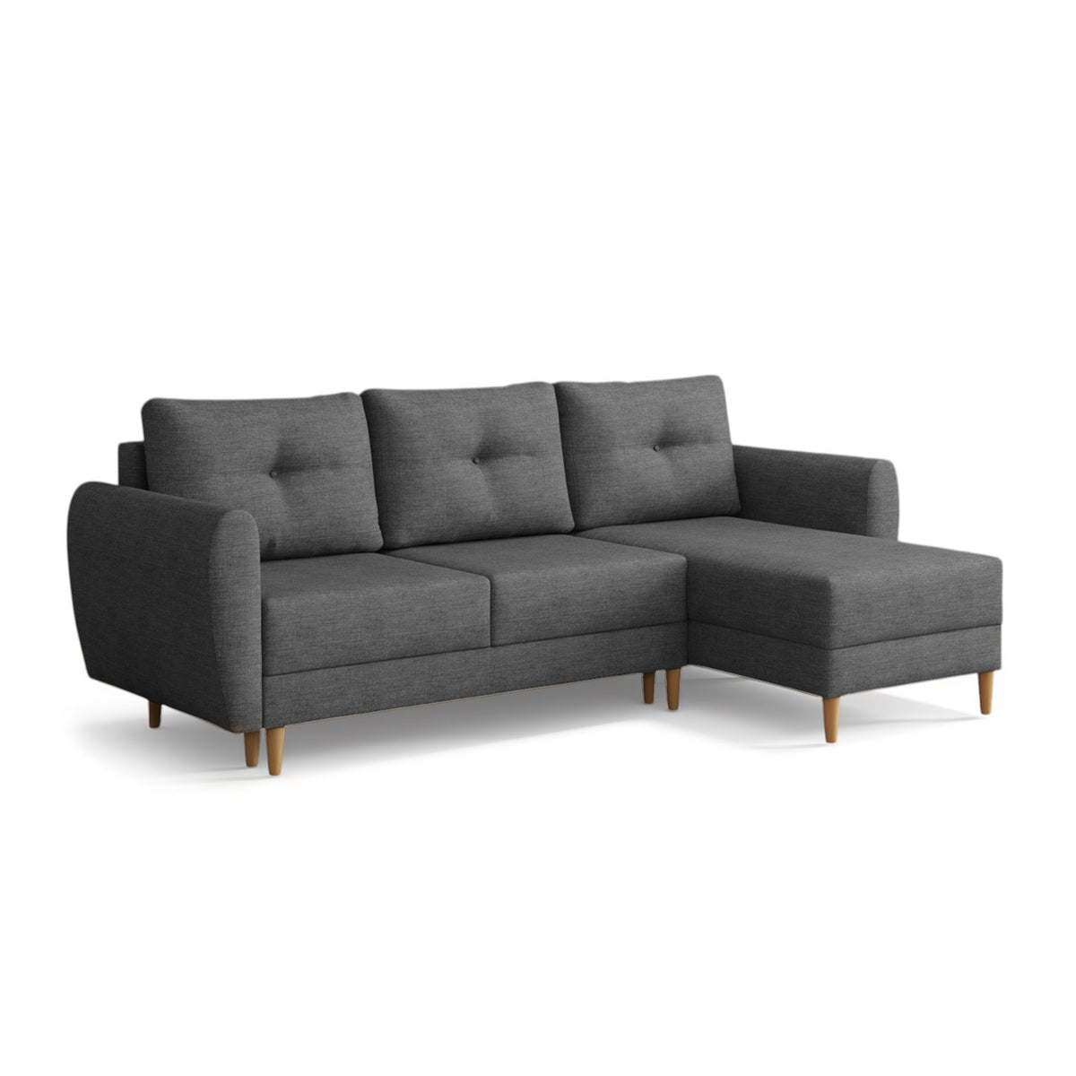 Quilted Harmi corner sofa 235 cm in Ink Slate (SAWANA 06), right-hand version on wooden legs