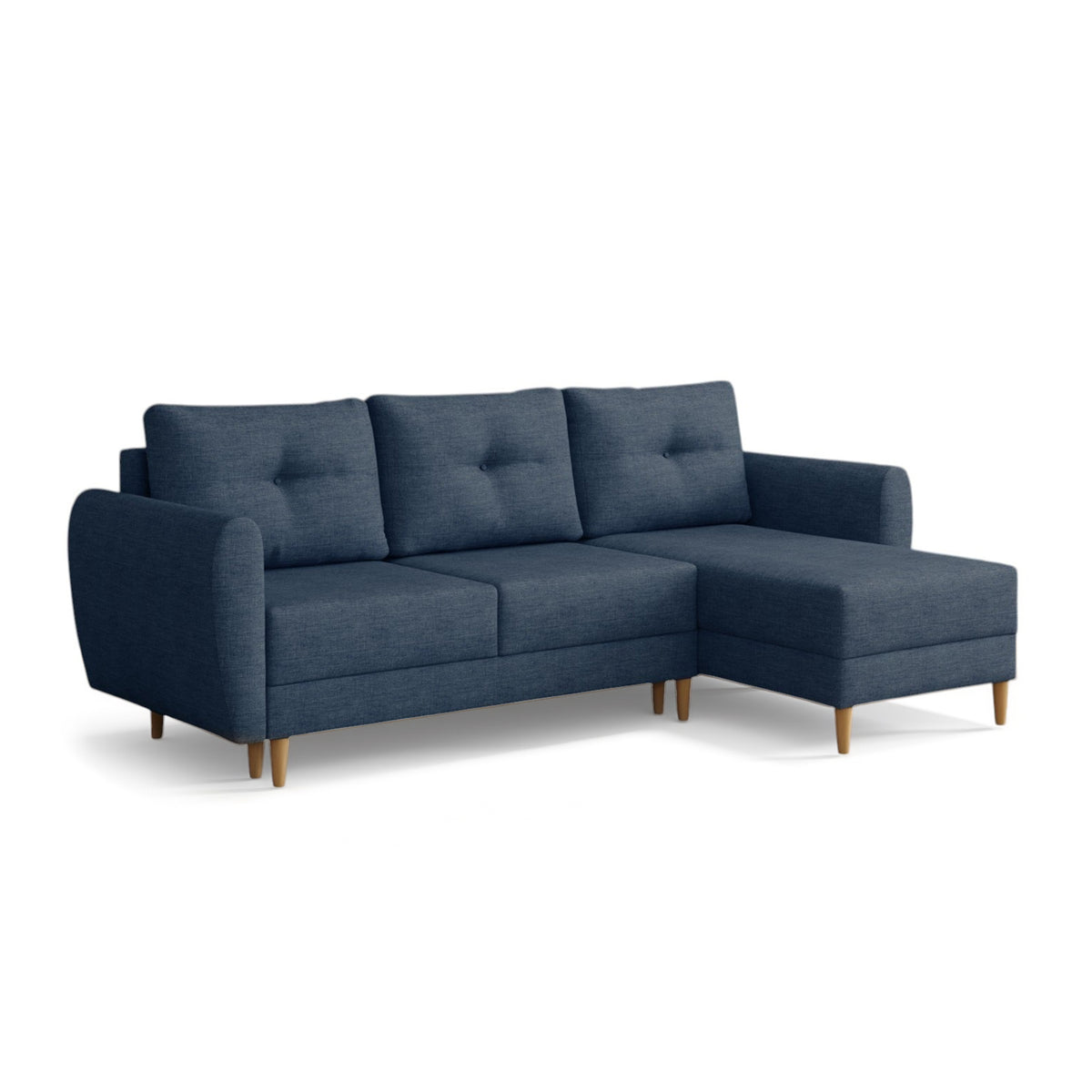 Quilted Harmi corner sofa 235 cm in Stormy Navy (SAWANA 20), right-hand version on wooden legs