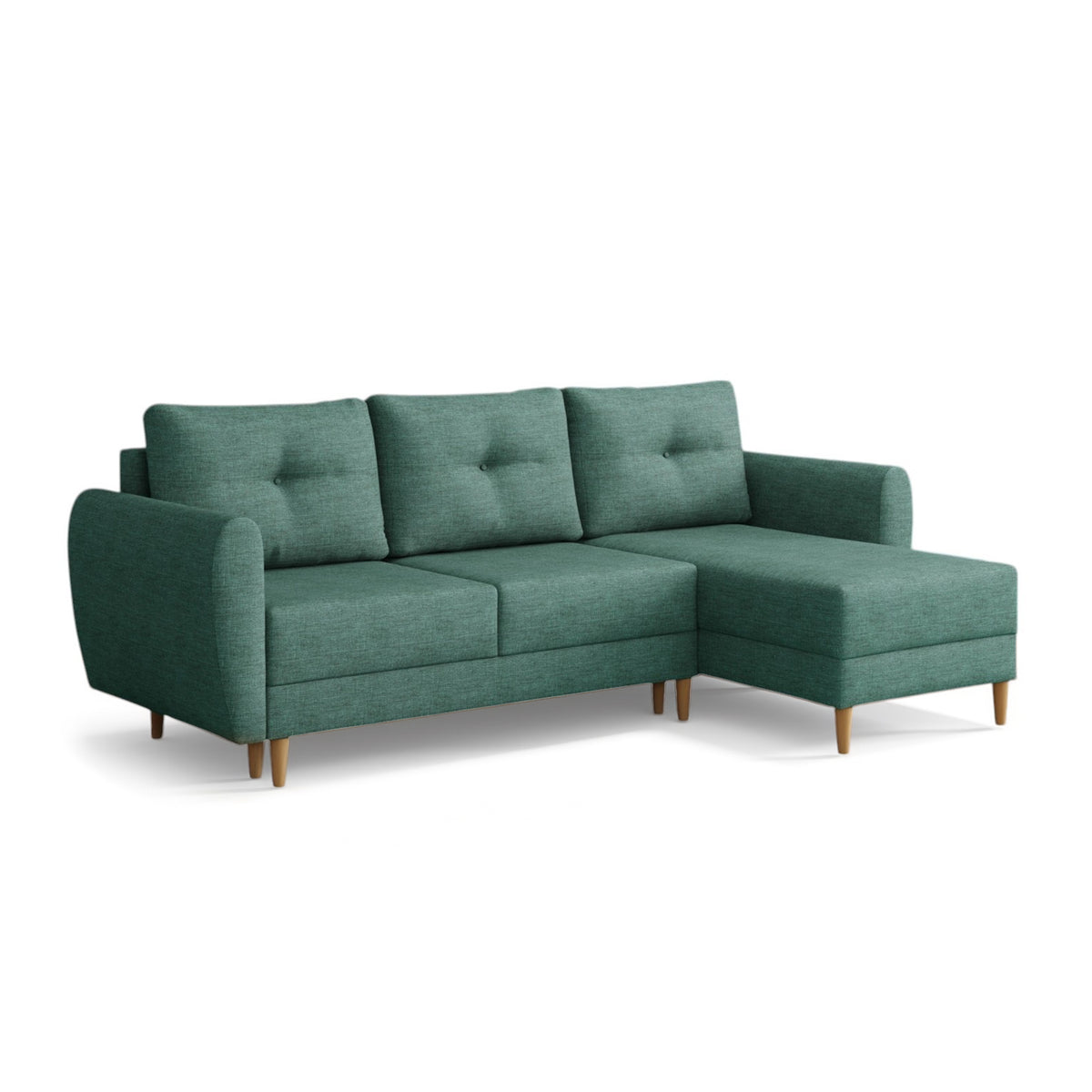 Quilted Harmi corner sofa 235 cm in Petrol Azure (SAWANA 30), right-hand version on wooden legs