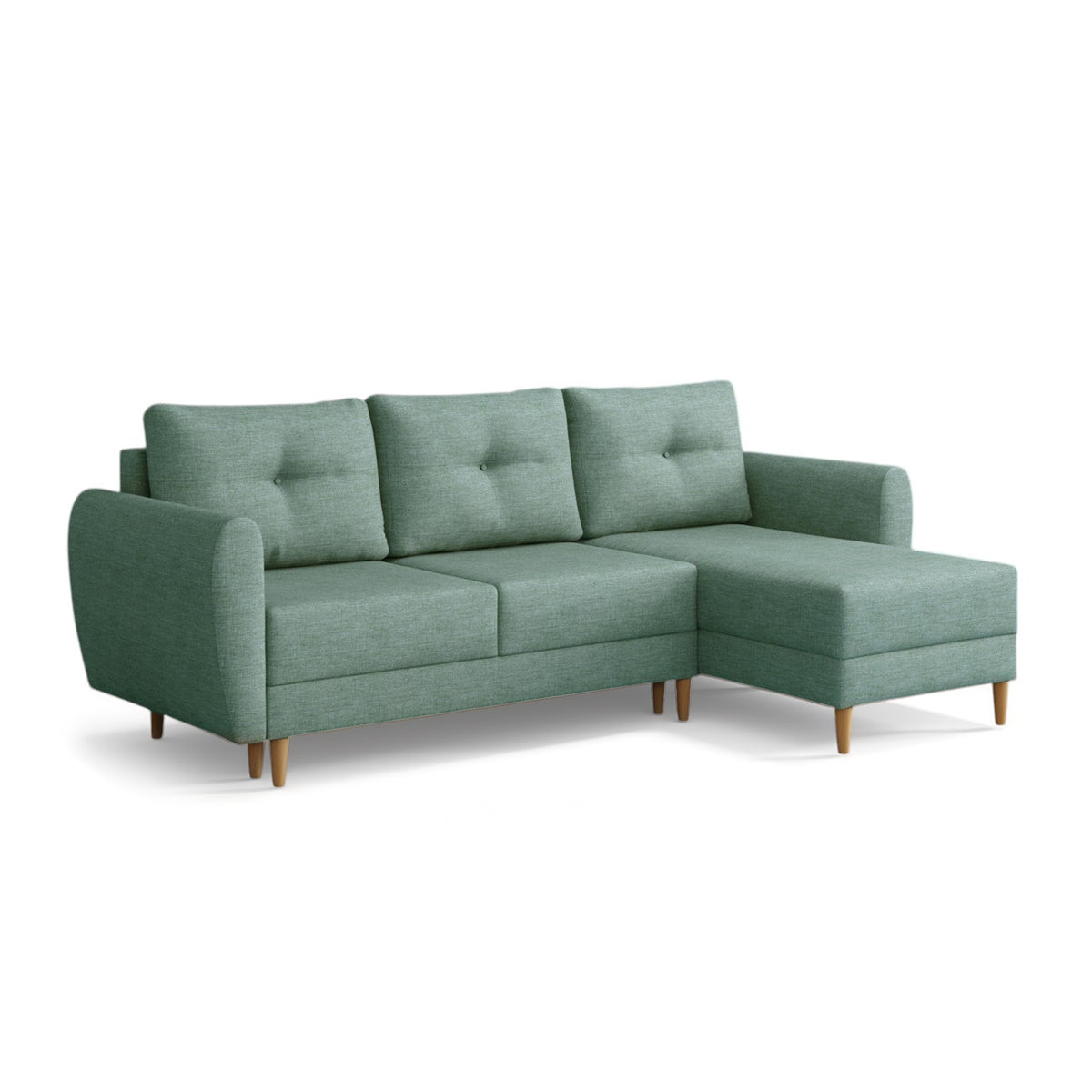 Quilted Harmi corner sofa 235 cm in Silver Concrete (SAWANA 29), right-hand version on wooden legs