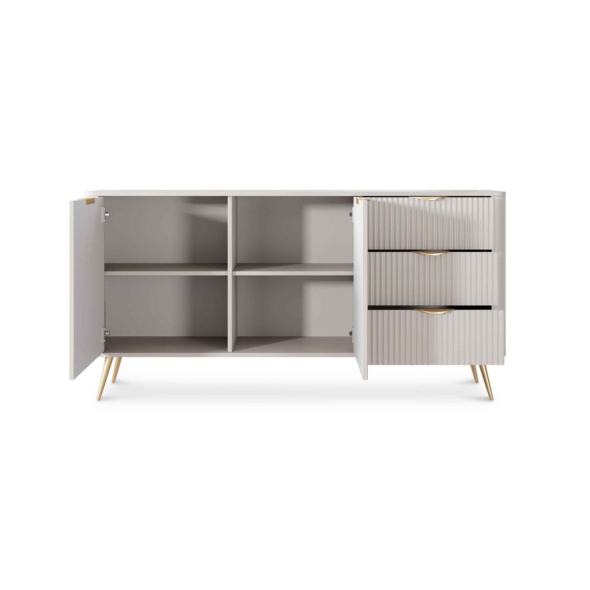 Komoda Laanti 163x81 z szufladami i drzwiami w stylu eleganckim – z otwartymi frontami