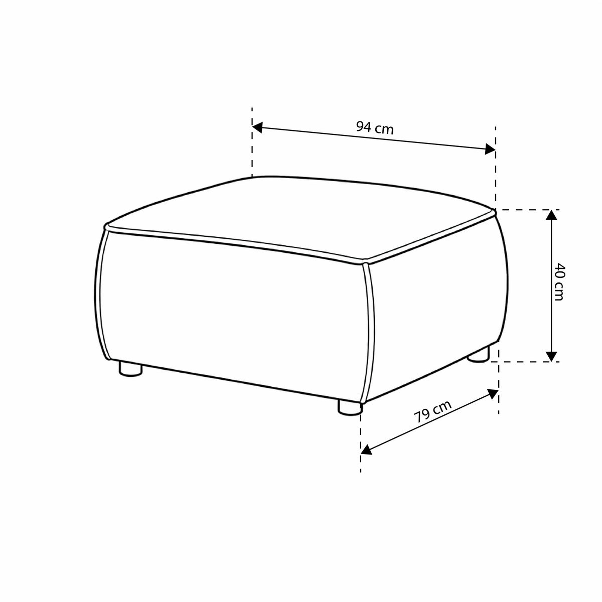Pufa Brick 94x40 cm w stylu nowoczesnym – rysunek z wymiarami