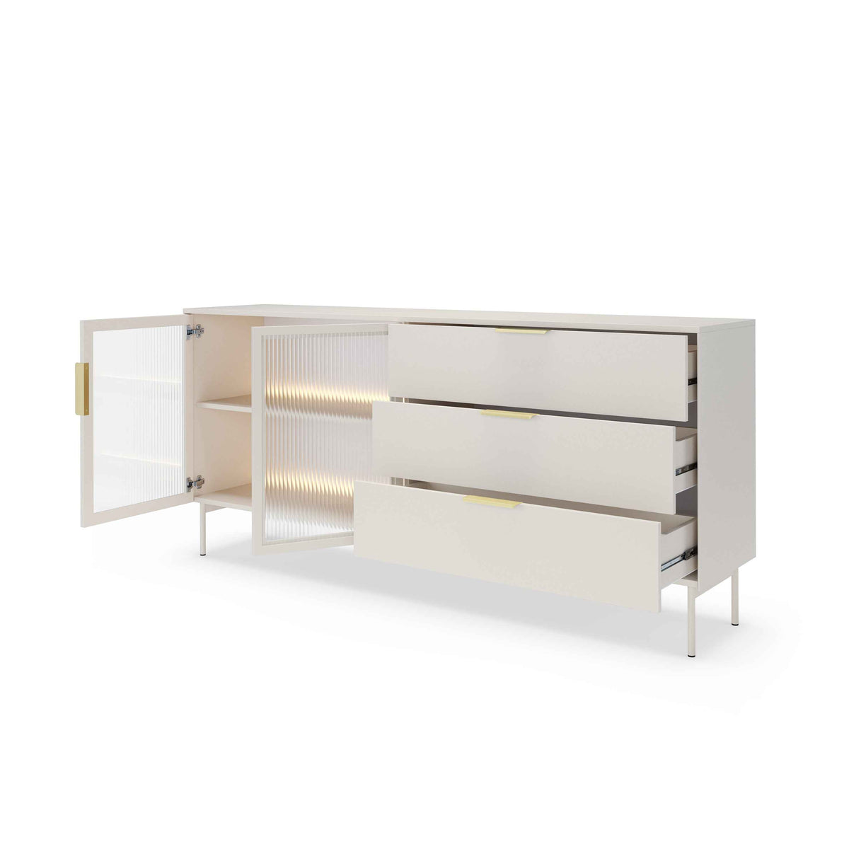 Lummer Sideboard with Doors and Drawers 181x83, Modern Style – with doors open