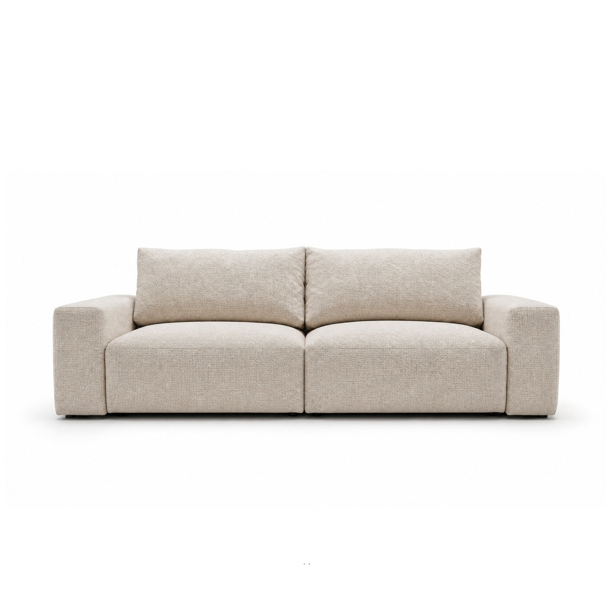 Iskeli 260 cm modular sofa in Creamy Taupe (ARAGON 03) from the front – two modules with armrests and low black legs