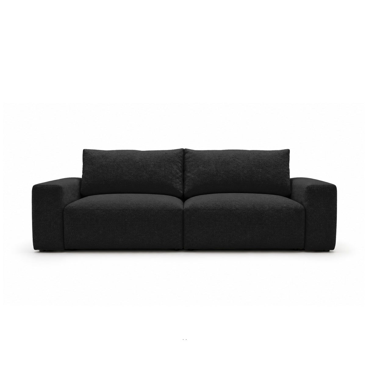 Iskeli 260 cm modular sofa in Raven's Depth (ARAGON 99) from the front – sofa with a bedding storage compartment in Aragon fabric