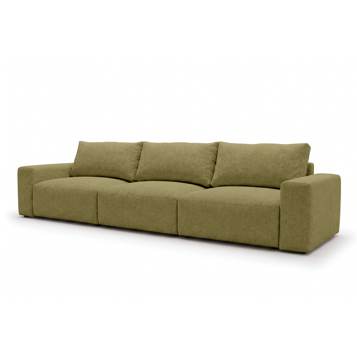 Iskeli Plus modular sofa 361 cm in Golden Linen (ARAGON 35) from an angle – sofa with sleep function in Aragon fabric