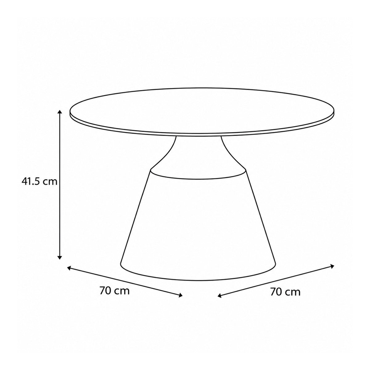 Fumor GOLD coffee table 70x42 – dimension drawing with diameter and height