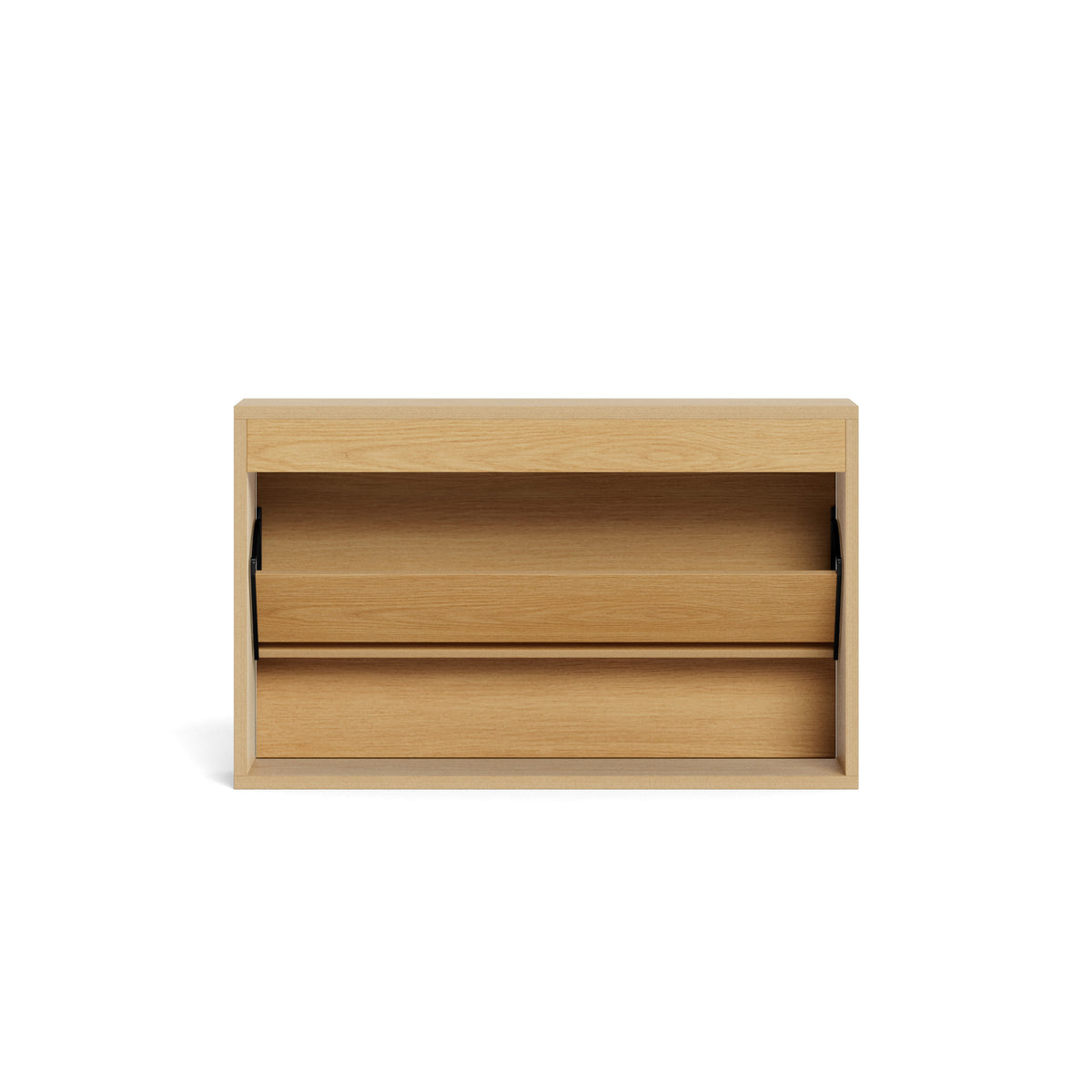 Bambouz 72x43 shoe cupboard – rear view showing the open compartment and the inside of the hinged front panel