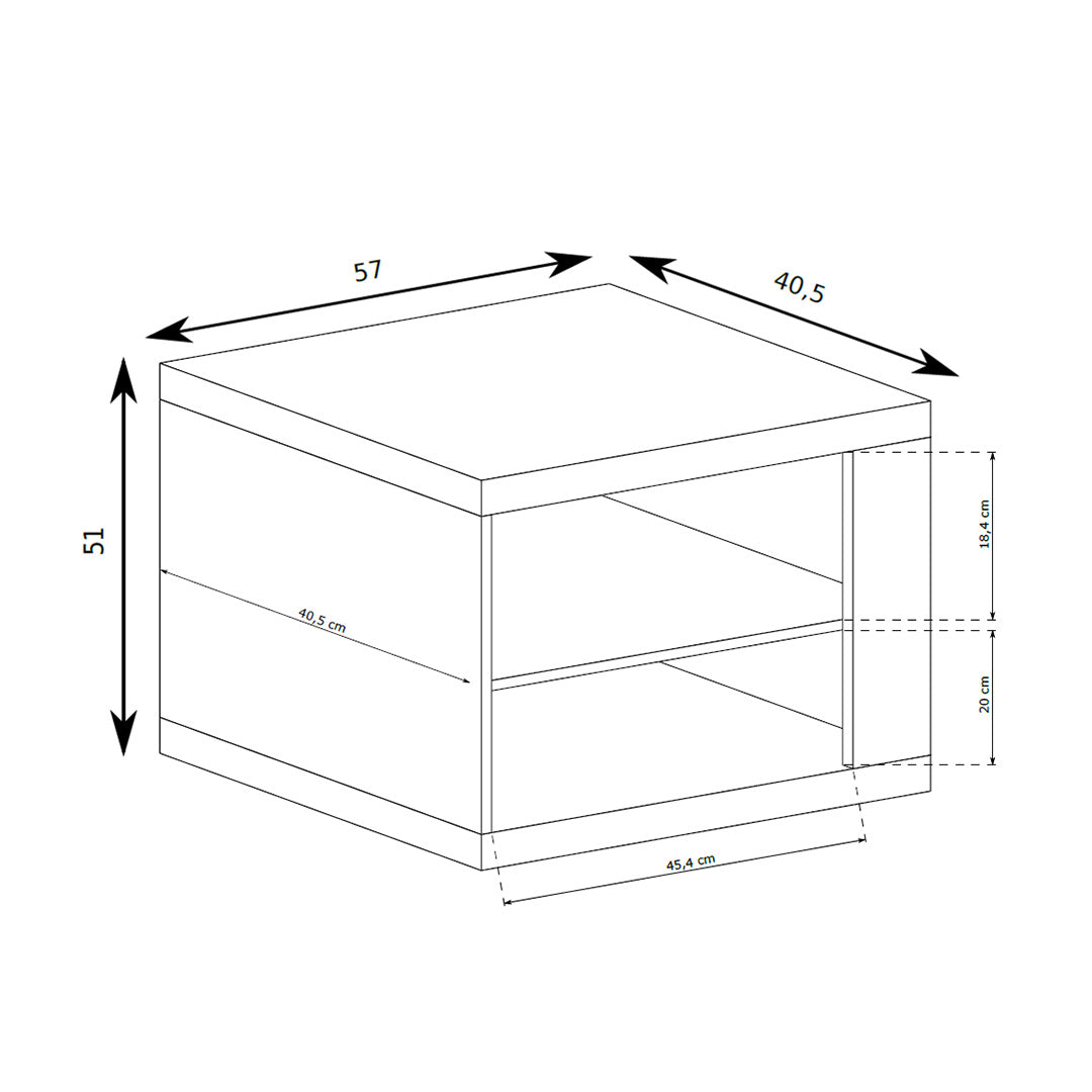 Szafka nocna Korin 57x51 – rysunek wymiarowy z szerokością, wysokością i głębokością