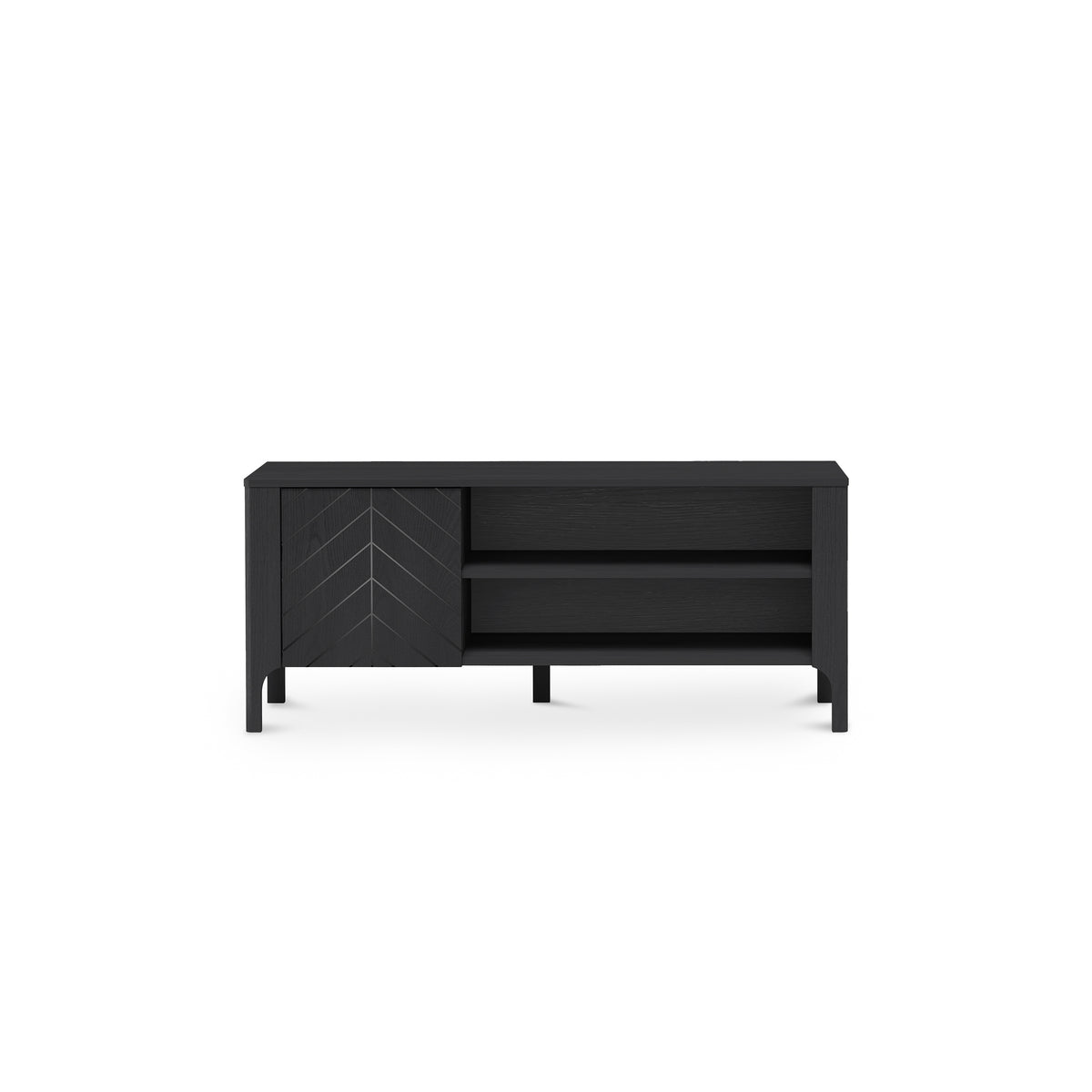 EKLIPSO TV cabinet 135x57 with open shelving in a modern style – colour Black | Pillovely