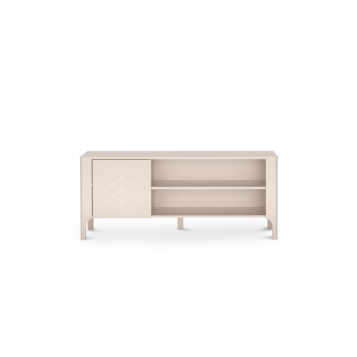 EKLIPSO TV cabinet 135x57 with open shelving in a modern style, colour Cashmere – front view | Pillovely