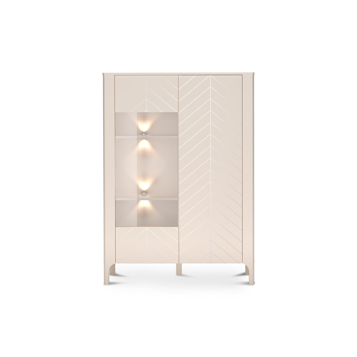 EKLIPSO display cabinet 103x145 with glazing in a modern style, colour Cashmere – front view with LED lighting | Pillovely