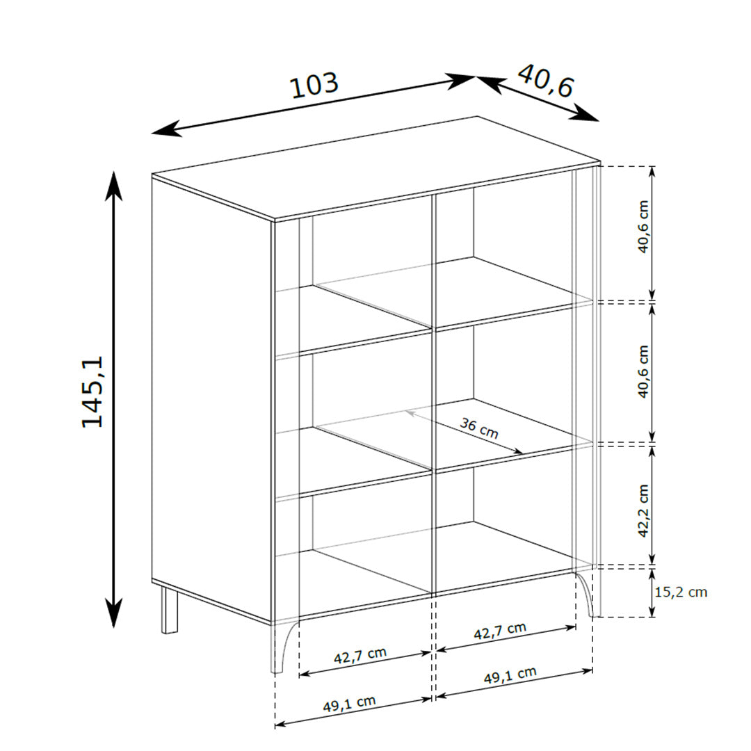 EKLIPSO display cabinet 103x145 with glazing in a modern style – dimension drawing | Pillovely