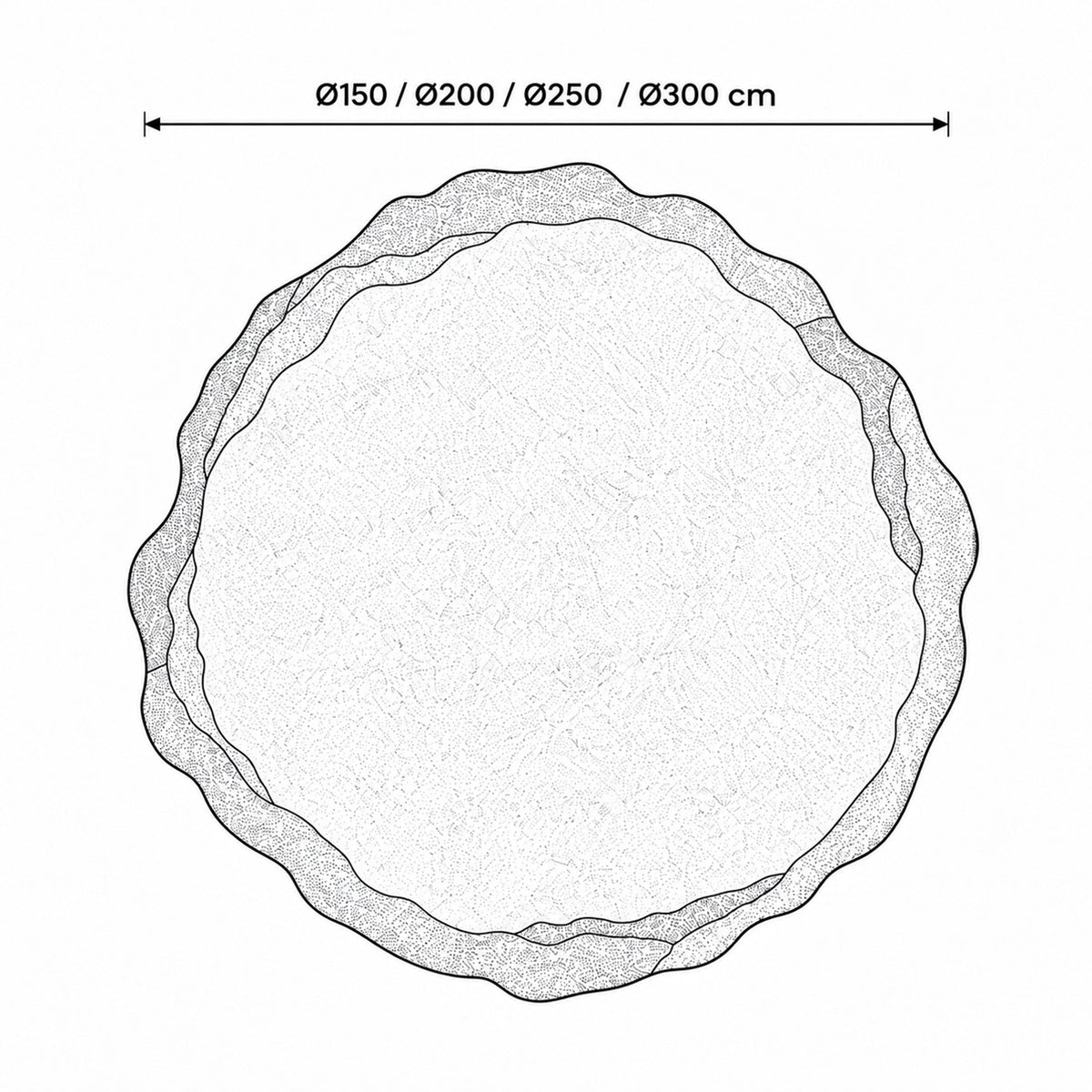Groti Round Rug, Hand-tufted Wool with a Bold Border in Classic Style – dimensions drawing