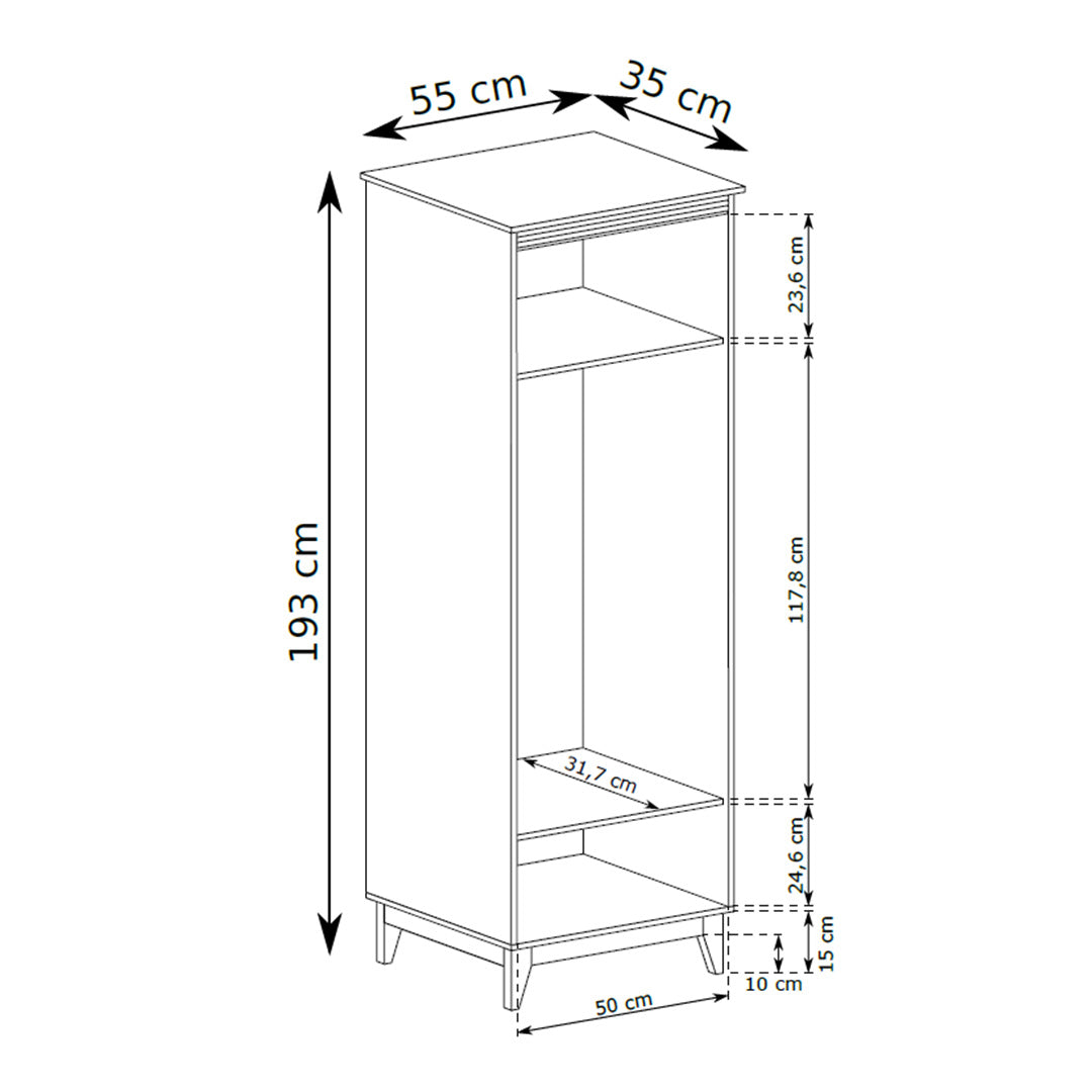 Serena Narrow Mirrored Wardrobe 55x193 for Hallway, Modern Classic Style – dimensions drawing