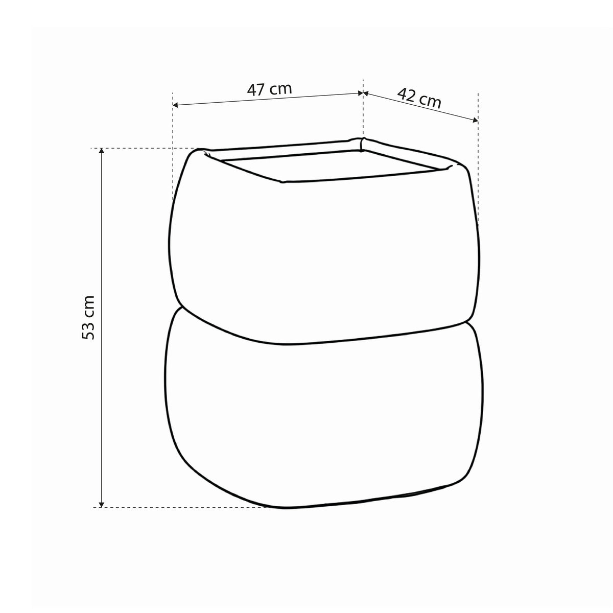 Stolik nocny Puffra 47x53 bez szuflad w stylu minimalistycznym – rysunek z wymiarami