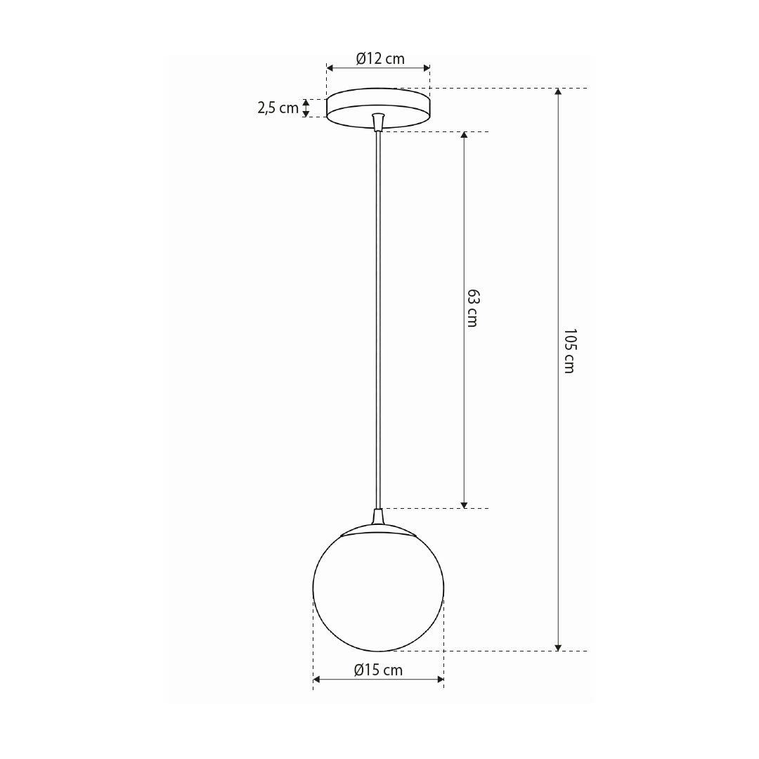 Lampa Orbitella wisząca kula w stylu nowoczesnym – rysunek z wymiarami