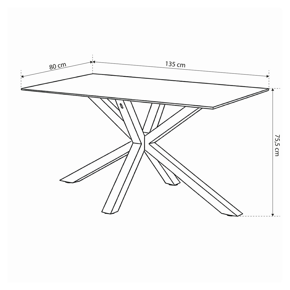 Stół Oryss do jadalni 135x80 w stylu nowoczesnym – rysunek z wymiarami
