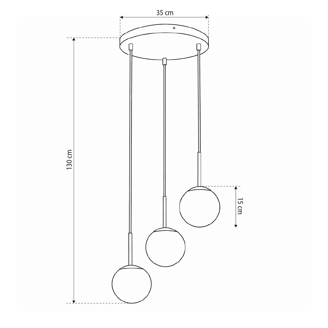 Triella Three Globe Pendant Lamp, Modern Style – dimensions drawing