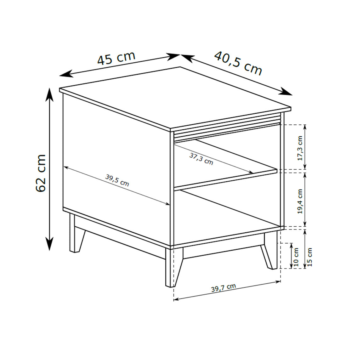 Serena Bedside Table 45x62 on Oak Legs, Modern Classic Style – dimensions drawing