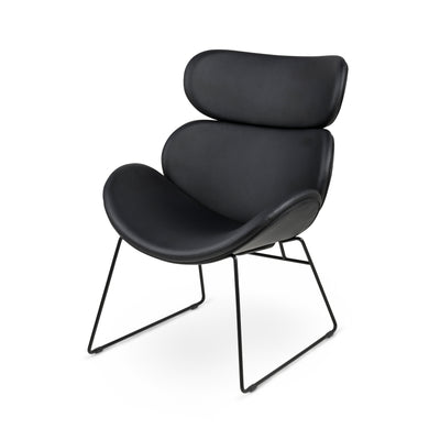 Ferum Loft Armchair with Contoured Backrest and Metal Base – Black, Black metal
