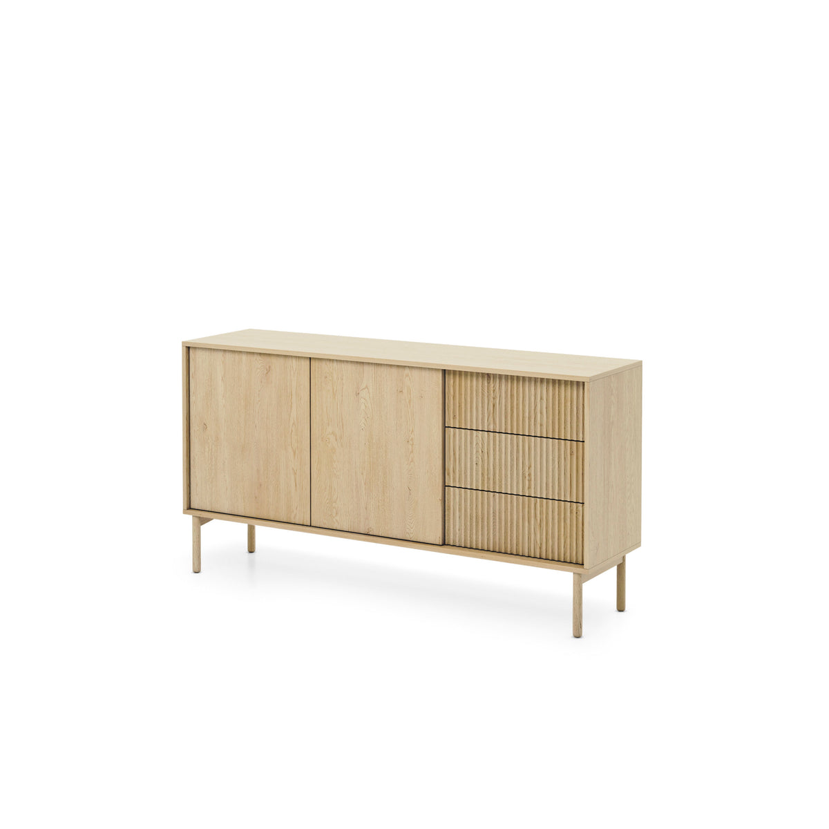 Komoda Viola 2-drzwiowa 154x80 z 3 szufladami w stylu japandi – widok pod kątem | Pillovely