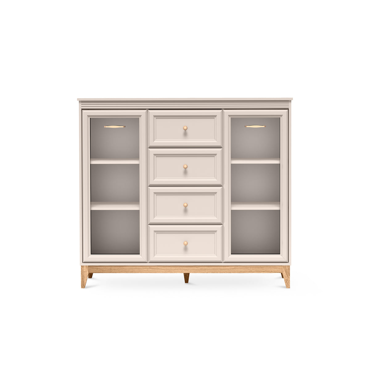 Witryna Serena 142x126 z przeszkleniem i szufladami w stylu modern classic – widok z przodu