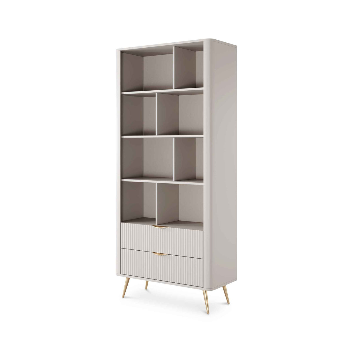 Regał Laanti 88x194 z półkami w stylu eleganckim – widok pod kątem | Pillovely
