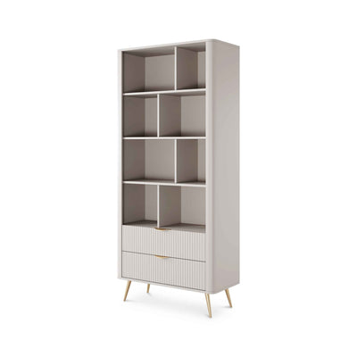 Laanti Bookcase 88x194 with Shelves, Elegant Style – angled view | Pillovely