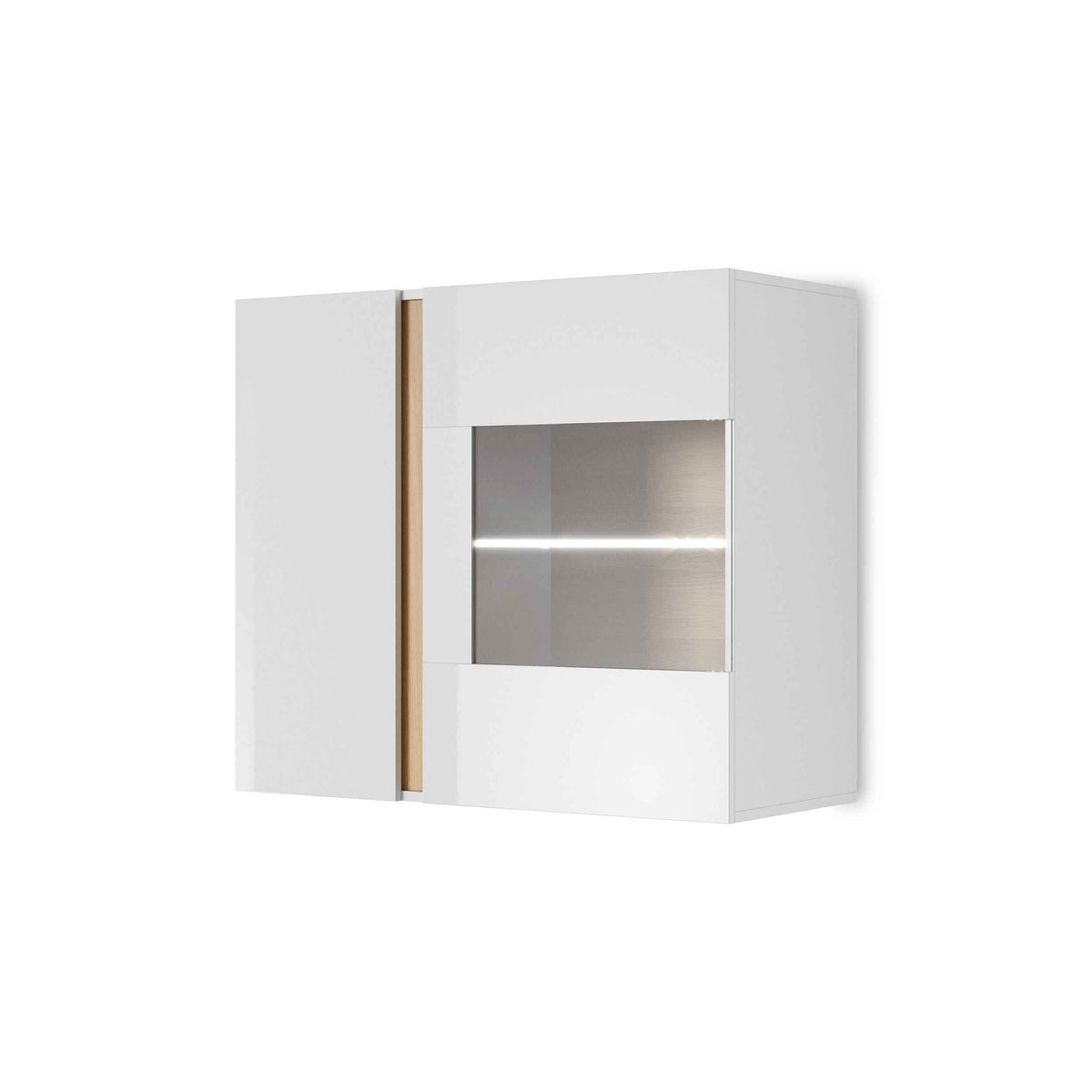 Witryna do salonu Armelia wisząca przeszklona 97x83 cm w stylu minimalistycznym – widok pod kątem | Pillovely