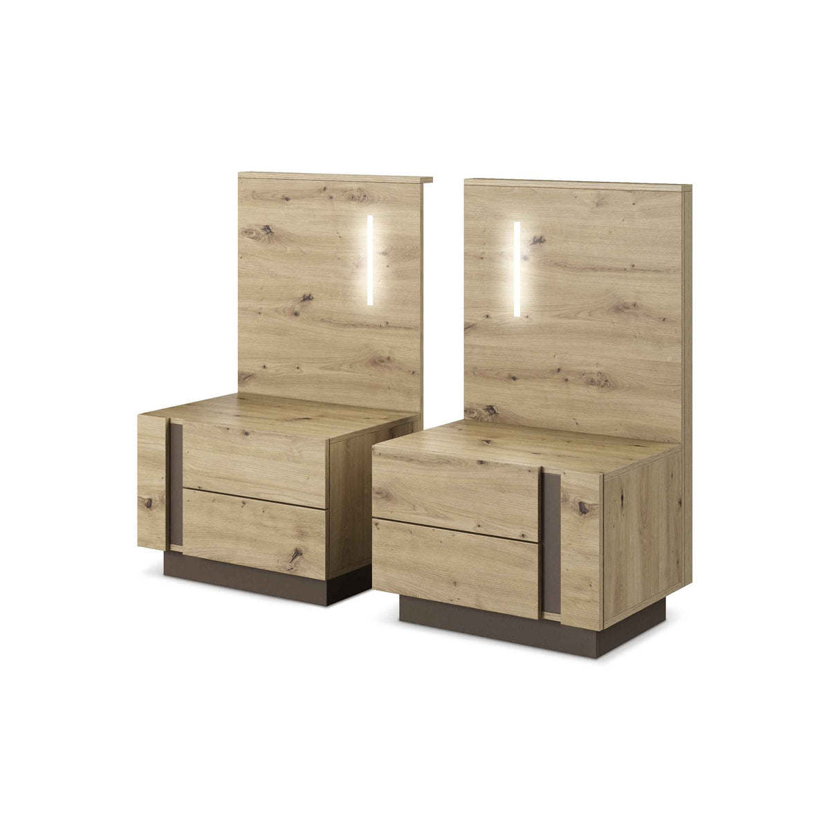 Komplet szafek nocnych z szufladami 60x102 cm w stylu nowoczesnym – model Armelia – widok pod kątem | Pillovely