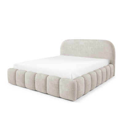 Łóżko tapicerowane Tegell z pojemnikiem w stylu modern soft, tkanina Monte – widok pod kątem